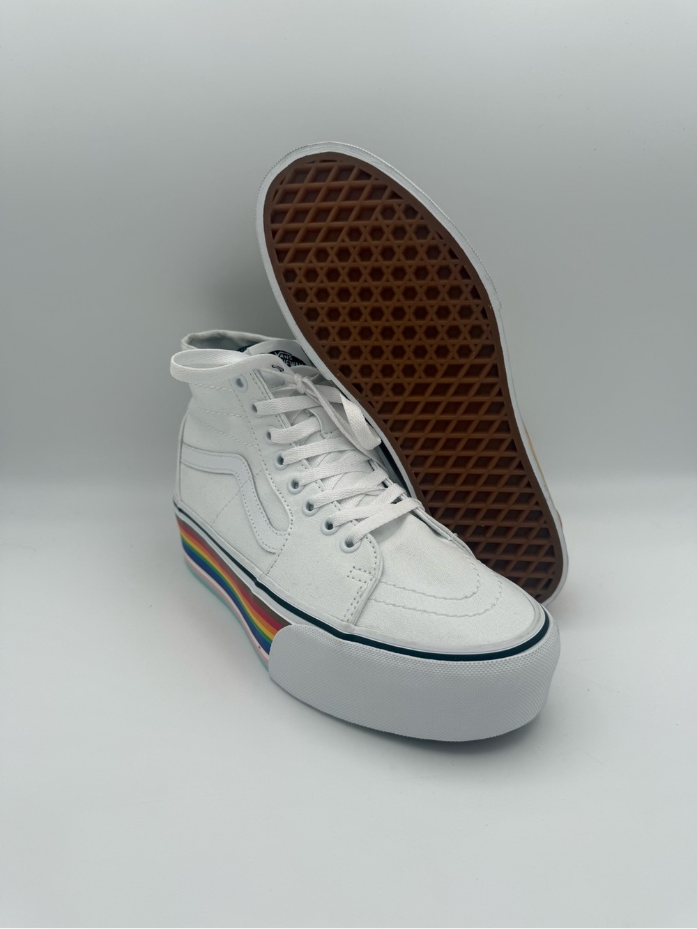 Women's Vans Sk8-Hi Tapered Stackform Pride White Rainbow‎ Platform Shoes Sz 8.5